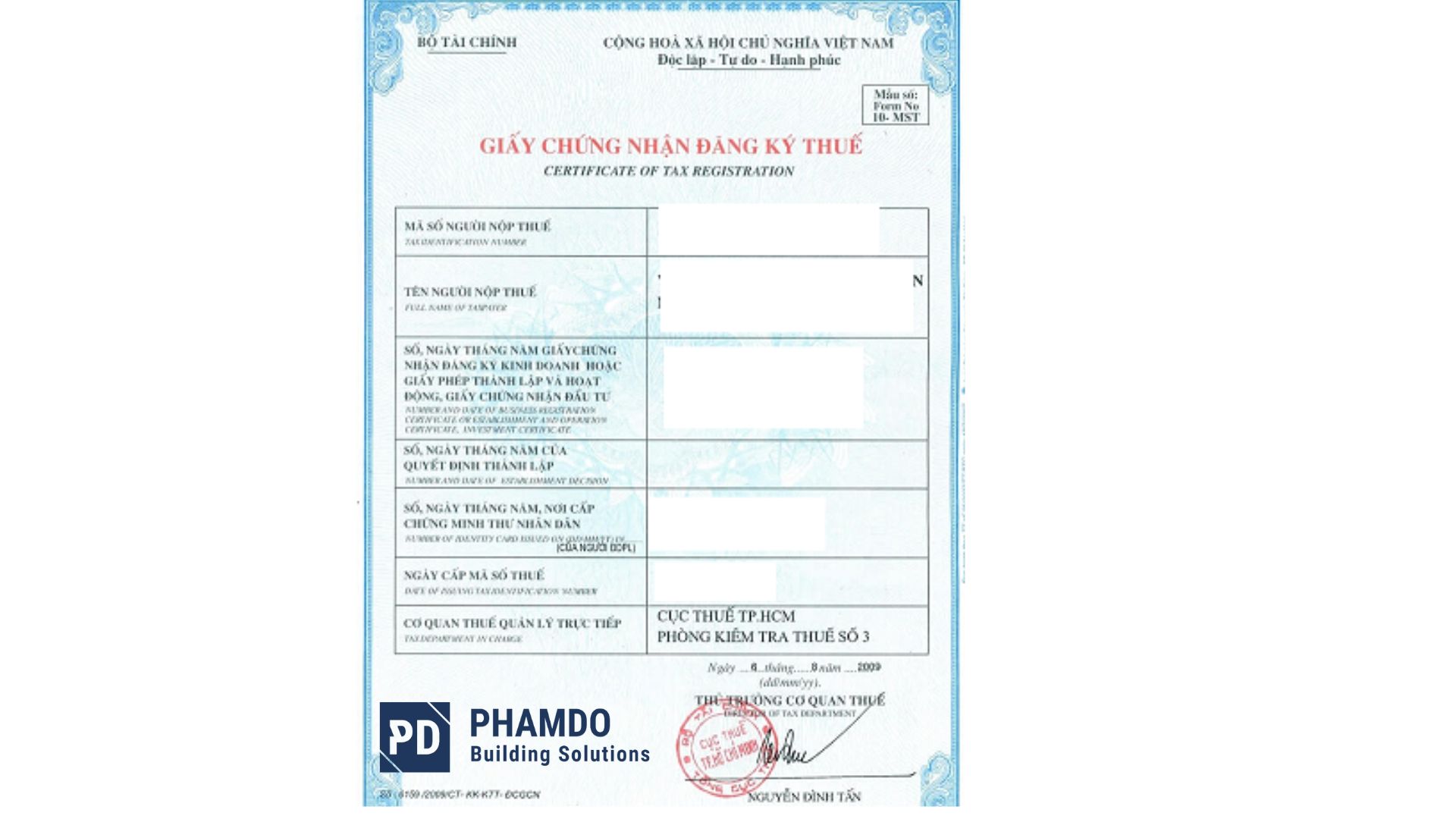 giấy chứng nhận đăng ký thuế