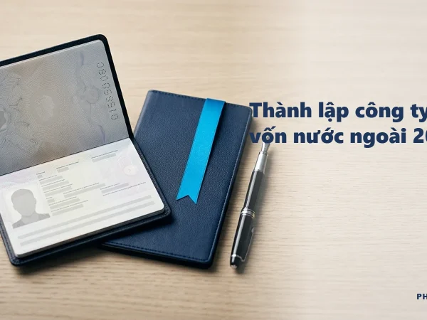 Thủ tục thành lập công ty vốn nước ngoài 2026: hộ chiếu nhà đầu tư nước ngoài và bìa hồ sơ trên bàn làm việc